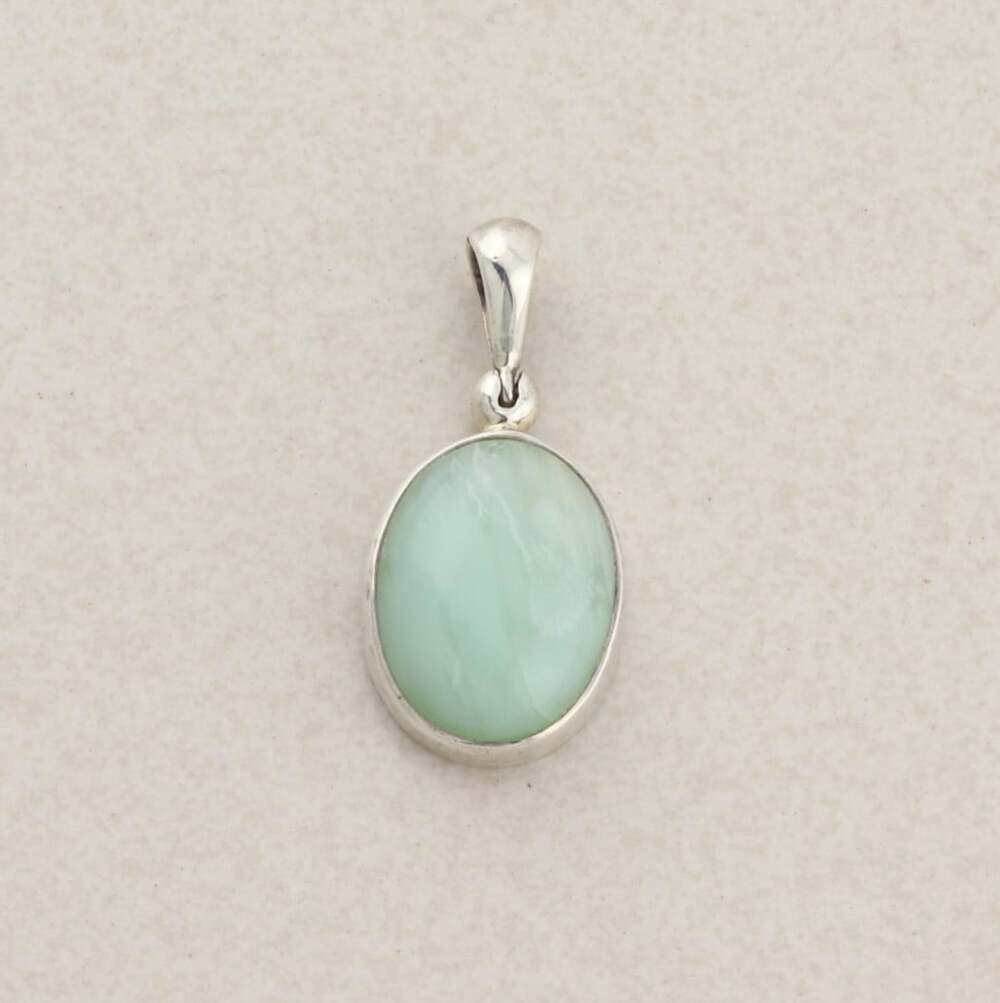 Pendant Only Sterling Silver Natural Green Moonstone Pendant 1 1/4" x 1/2"